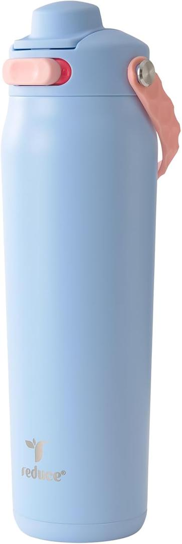 REDUCE Aura Vacuum Insulated 26 oz Water Bottle - Leak-Proof & Chug Spout for Quick Hydration - Keeps Drinks Cold for 30 Hours - Removable Handle for Travel or Gym - Soft Sit Base -Blue 