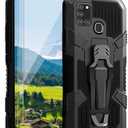Compatible with Samsung Galaxy A21S Case, with [2 Pack] Tempered Glass Screen Protector,15ft. Drop Tested Protective Case| Kickstand || Heavy-Duty || Belt Clip |for Samsung A21s - Black