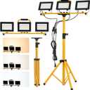 42000 Lumens Ultra Bright LED Work Light with Stand 3-Head Independent Switches Dimmable Flood Light IP66 Waterproof with 16FT Power Cable for Large Outdoor Jobsite Construction Farm