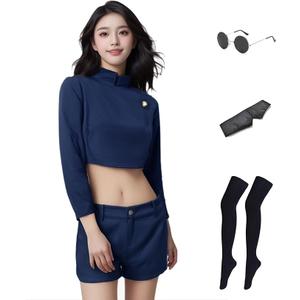 Women Anime JJK Satoru Cosplay Costume Jujutsu Japanese School Uniform Jacket Shorts Outfit with Glasses Blindfold (XL-gojoo shorts), X-Large, Gojooshorts