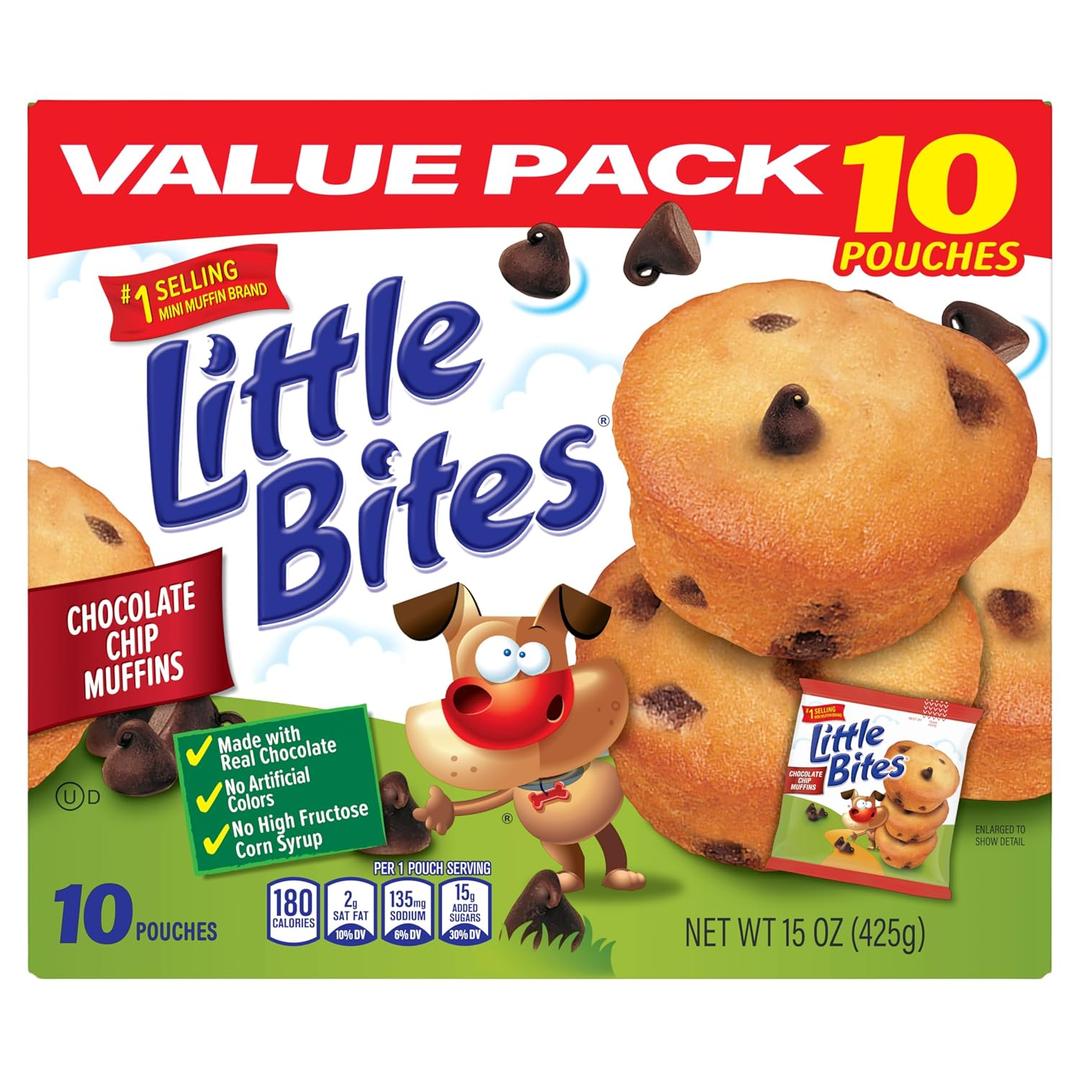 (Value Pack) Little Bites Chocolatey Chip Muffins, 10 individual packs, (1.5 oz each), Made with Real Chocolate Chip Mini Muffins, 15 oz Multipack (EXP 09/06/26)