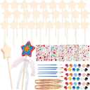 89 Pcs Make Your Own Wooden Princess Wand DIY Fairy Wands Kit Include 30 Pcs 3D Wooden Star Wands 7 Gem Stickers 40 Ribbons 12 Painting Props for Painting Crafts Birthday Party Supplies Gifts