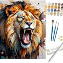 Wildlife Paint by Numbers Kit for Adults - DIY Roaring Lion Head Close-Up Painting on Rolled Canvas 16x20 Inches, Acrylic Paint Set, Suitable for Beginners, Animal Art for Home Decoration or Gifts