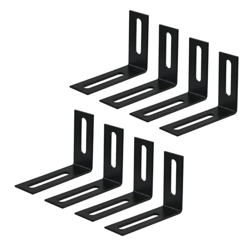 MY MIRONEY 8PCS Black Slotted L Brackets Hardware Adjustable Slotted L Brackets Metal Corner Braces L Shaped Joint Right Angle Shelf Support Bracket with Screws, 0.71" x 2.32" x 1.69"