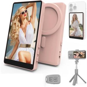 Vamvo Selfie Monitor Screen, Vlog Magnetic with Remote Control, 1080P Wireless Screen Mirroring Video Recording for Android iOS, for Content Creator, Live Stream & TikTok (Pink)