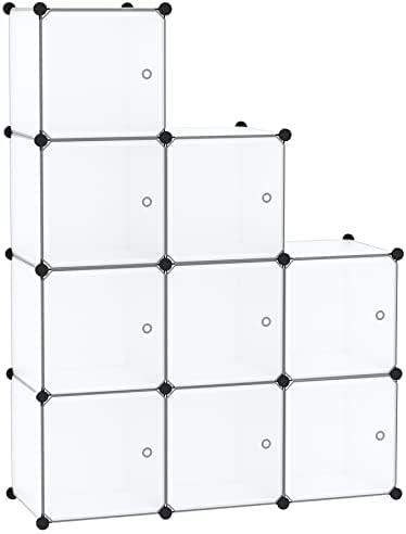 C&AHOME Cube Storage Organizer with Doors, 9-Cube Shelves, Closet Cabinet, DIY Plastic Modular Bookshelf Ideal for Bedroom, Living Room, 36.6”L x 12.4”W x 36.6”H White USBTM3009B-DOOR