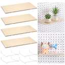 Wonderjune 4 Pcs Wooden Pegboard Shelves with Metal Pegboard Shelf Brackets Peg Board Display Storage Tray Wall Organizer Peg Board Accessories for Craft Room Home Kitchen(Brown,9.84 x 5 Inch)