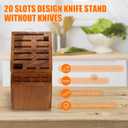 Teak Wood Knife Block Holder without Knives, 20 Slot Large Universal Wooden Knife Block Organizer with Wide Slots and Secure Stand, Countertop Butcher Block for Kitchen Storage