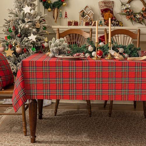 Softalker Christmas Checkered Tablecloth Rectangle - Red Buffalo Plaid Linen Cotton Gingham Xmas Table Cloths, Winter Farmhouse Table Decorations for Dining/Parties/Holiday, 60 x 84 Inch