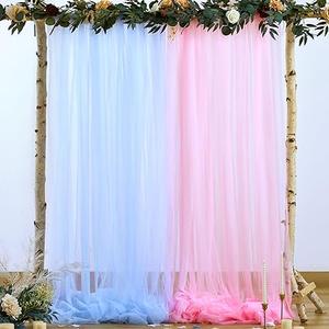 Pink and Blue Backdrop Curtain for Gender Reveal Girl and Boy Party Sheer Tulle Backdrop Drapes for Baby Shower Birthday Party Photoshoot Background Decorations 2 Panels 5ft X 8 ft With Light