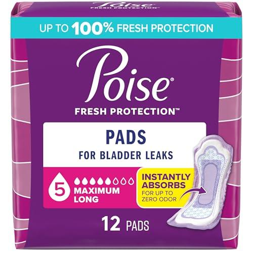 Poise Incontinence & Postpartum Pads for Bladder Leaks, 5 Drop Maximum Absorbency, Long Length, 10 Count
