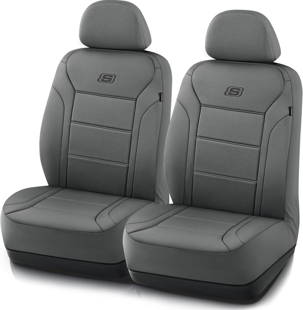 Skechers Memory Foam Car Seat Covers, Lycra Fabric Seat Covers, Car Seat Covers Front Seats Airbag Compatible, Automotive Comfort Protection for Most Cars, Trucks, SUVs, Grey