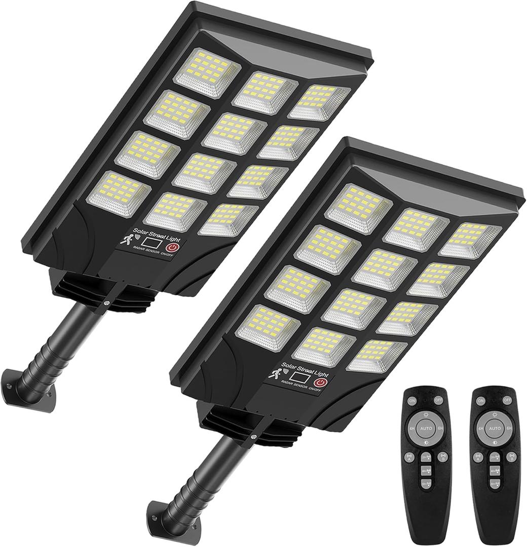 Solar Street Lights Outdoor Motion Sensor, 6500K Dusk to Dawn LED Solar Flood Light, Waterproof Security Light for Outside Garden Yard Parking Lot, 2PCS (White)