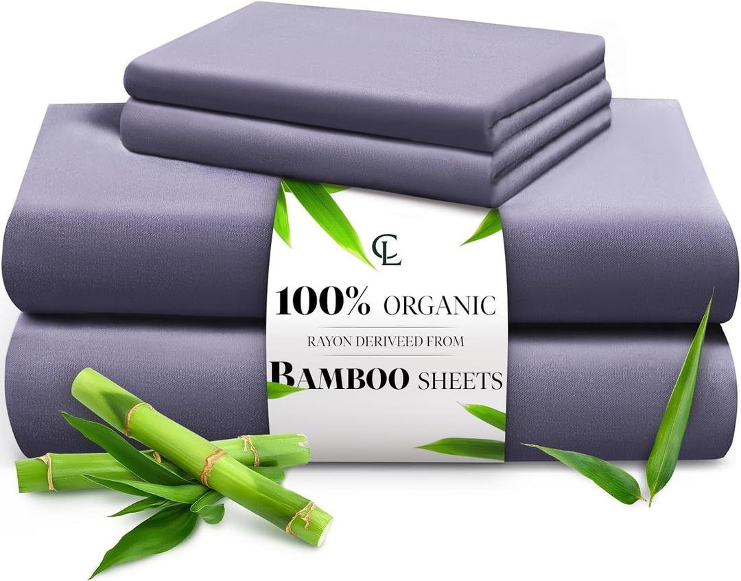 LuxClub Queen Sheet Set, 100% Rayon Derived from Bamboo Cooling Sheets, Breathable & Soft Deep Pocket Up to 16", Hotel Luxury Silky Sheets Queen Size, Light Grey (45-sliver Grey)