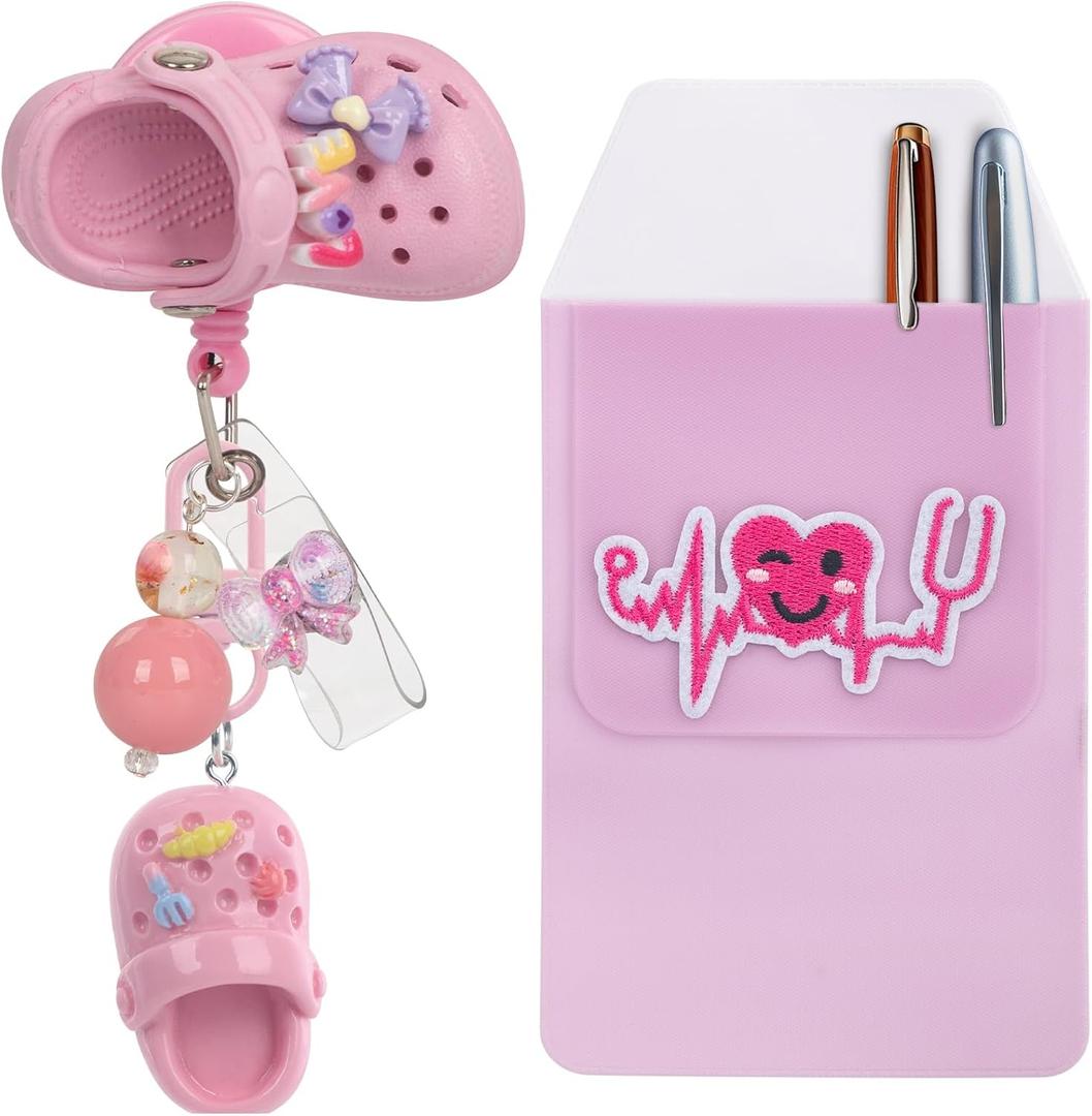 Funny Nurse Retractable Badge Holder Reel Cute,Work Id Card Name Badge Holder Retractable Clip(Pink)