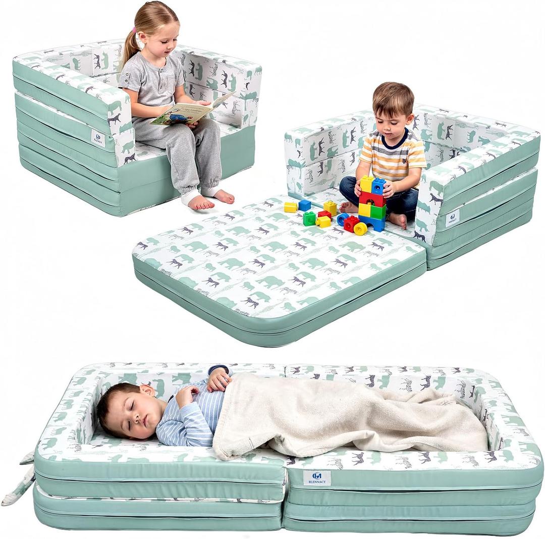 Toddler Travel Bed,Bunny-Shaped 3-in-1 Foldable Toddler Bed for Kids, Portable Toddler Cot with Washable Covers Soft Foam Raised Bumper for Naps,Lounger,and Little Sofa, 59.06 x 30.12 x 10.24 inches