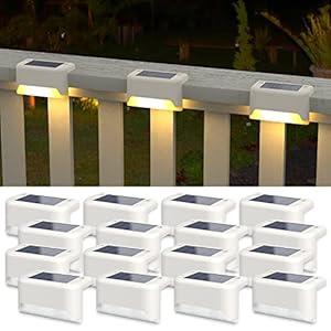 APONUO Solar Deck Lights 16 Pcs, Solar Step Lights Outdoor Waterproof Led Fence Light for Patio, Stairs, Garden Pathway (Warm White)