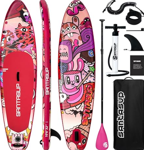 SANTASUP Inflatable Stand Up Paddle Board for Adults with Paddleboard Accessories, Sup Paddle, Double Action Hand Pump, Travel Backpack, Leash, Inflatable Sup Yoga Board 10'6"  Paddle Board, Sup Board With Accessories, Non-Slip Deck, Travel Backpack Wide Stance, 2#BERRY BLUE
