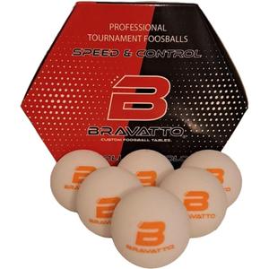 Professional Foosball Balls: Tournament Quality - Just Like The Pros Use, Official Regulation Size - Set of 6 Urethane Foosballs (White Ball/Orange Logo)