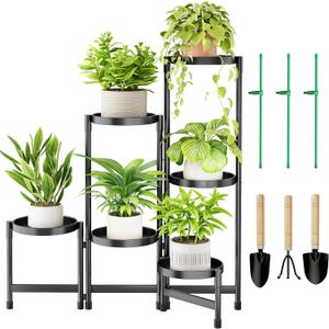 6 Tier Metal Plant Stand Indoor, Rotatable Corner Plant Shelf Outdoor, Tiered Flower Pot Display Stand, Black Multiple Plants Holder for Patio Living Room Balcony Garden Home Decor