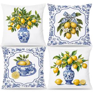 Amalfi Coast Chinoiserie Lemon Throw Pillow Covers 18x18 Set of 4