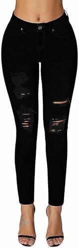 roswear Women's Essentials Ripped Mid Rise Destroyed Skinny Jeans Small