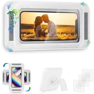 Upgraded Shower Phone Holder Waterproof with Speaker Hole Screentouch Shower Phone Stand Case Mount for Bathroom Bathtub Kitchen Wall Mirror for iPhone1716 15 14 13 12 11 Pro XS XR Max (White)