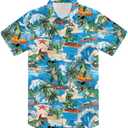 RAISEVERN 3-4T Boys Button Down Hawaiian Shirts Short Sleeve Cool Dress Shirt Tops (Dinosaur 01)