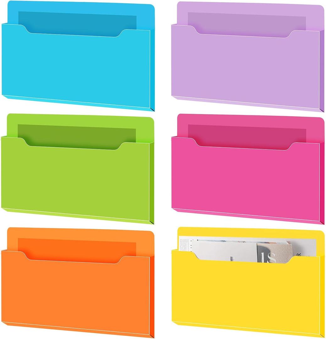 Fuutreo 6 Pcs Magnetic Wall File Organizer Magnetic Wall File Holder Refrigerator Magazine Holder for Mail Letters Paper(Bright Color,Horizontal-large)