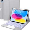 Harvopu Compatible for iPad 11th 10th Generation Case with Keyboard, Folio Cover with Pencil Holder, Multi-Touch Trackpad, 7 Color Backlit, Detachable Keyboard for iPad (A16) 11th/10th Gen (Gray)