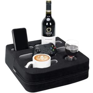 Zettfuly Couch Cup Holder Pillow - Sofa Cup Holder | Couch Caddy, Couch Drinks Remotes Holder for Cups, Headphones, Snacks, and Phones | Use it on Car, Pack, Beach, RV, and More (Black)