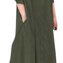 YMING Womens Cotton and Linen Shirt Dress Casual Loose Blouse Dress Solid Color Maxi Dresses Plus Size,  X-Large, Army Green