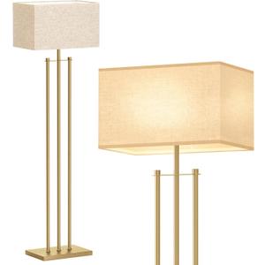 addlon Gold Floor Lamps for Living Room, Tall Modern Standing lamp with Linen Shade, Decorative Simple Design Floor Lamps for Bedroom and Office (64Inch)