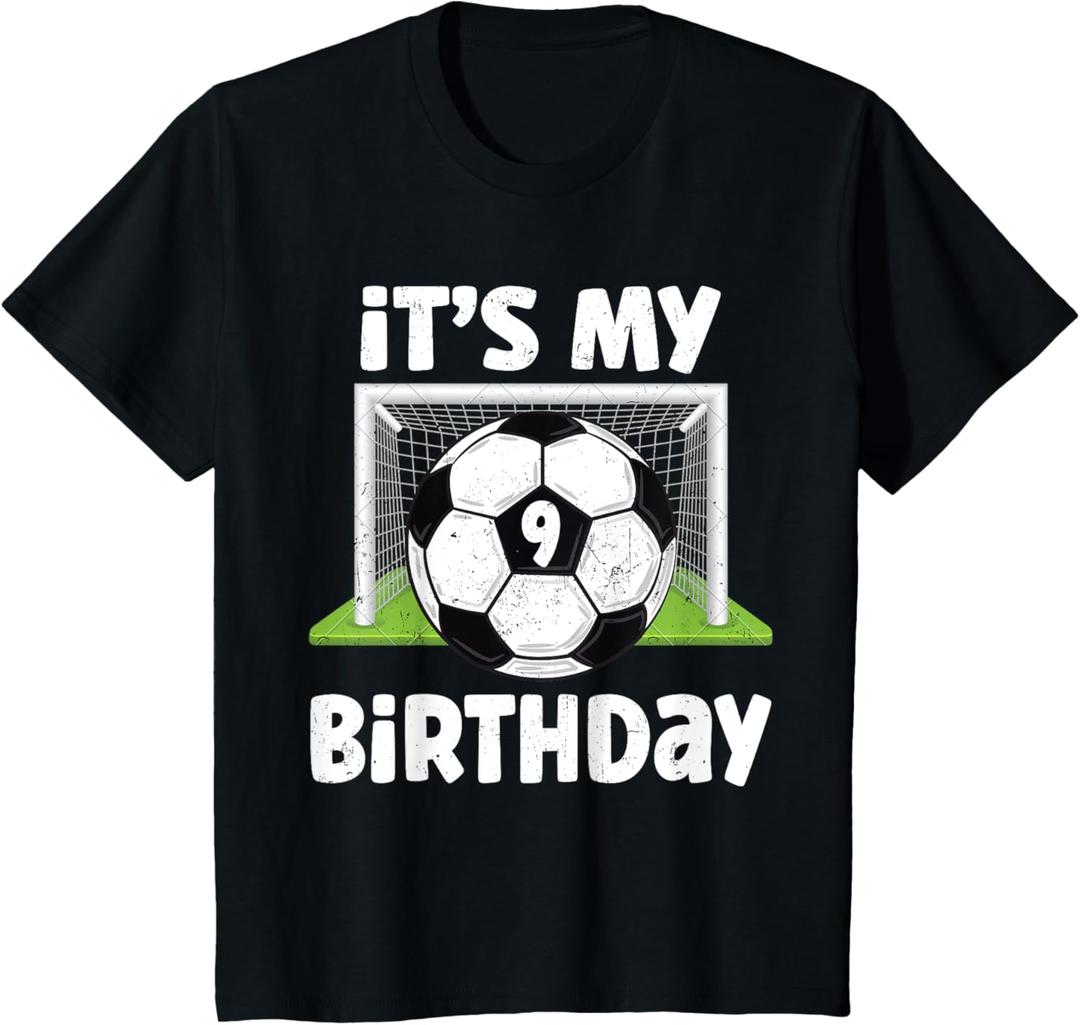 9 Years Old Soccer 9th Birthday Player Kids B-day Party T-Shirt, M