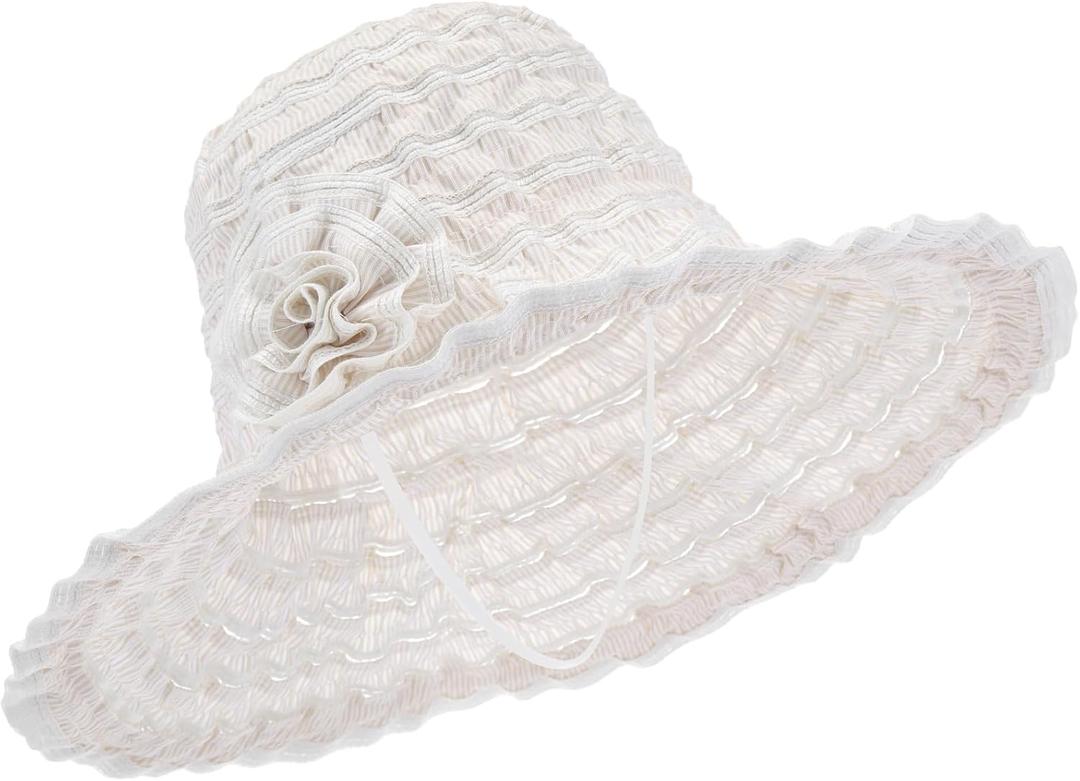 Women Floppy Beach Sun Hat Foldable Floppy Hat Lace Wide Brim Cap Summer UV Protection Travel Garden Outdoor (Creamy White)
