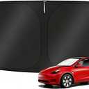 KUST Windshield Sun Shade for 2017-2026 Tesla Model Y/Model 3 Sunshade Accessories (Fit 2025-2026 Model Y Juniper / 2024 Model 3 Highland) Upgraded Foldable Sunshade, Blocks UV Rays Keep Car Cool