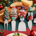 4-Piece Hand Christmas Resin Handles Cheese Knives, Xmas Charm Cheese Spreader Knife for Charcuterie Board Tools