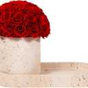 JoyFlower Preserved Flowers Vase, Yellow Travertine Flower Vases & Travertine Tray, Eternal Flower Decorations for Table Party Home Living Room Bedroom Coffee Shop, Decorative Flower Vase Decor(Red)