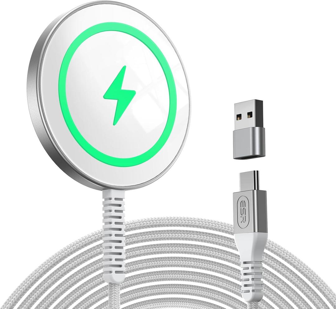 ESR for MagSafe Charger 15W Wireless Charger for iPhone 17/16/15/14/13/12 Apple Magnetic Charging Pad for AirPods 4/3/Pro/Pro 2 Galaxy S25 Series with Dual USB A/C Ports, Silver