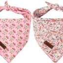 Easter Dog Bandanas 2 Pack, Pink Bunny & Chick Pattern Easter Dog Scarf Bib for Boy and Girl, Cute Holiday Bandana for Large and Extra Large Dogs
