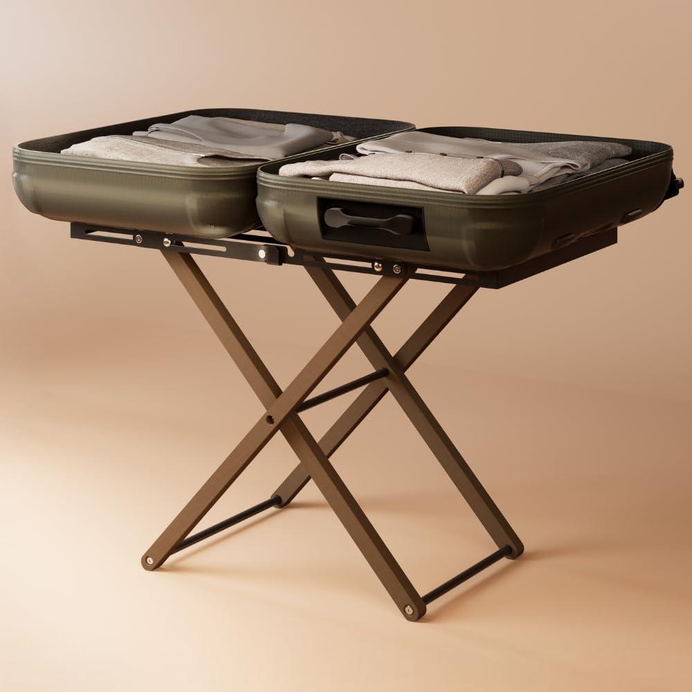 Luxury Expandable Luggage Rack for All Suitcase Sizes, Folding Stand Essential for Hotels, AirBnB, Guest Room; Extends 35 Inches, Holds up to 170 lbs, Durable Steel & Solid Wood, NO Assembly Required