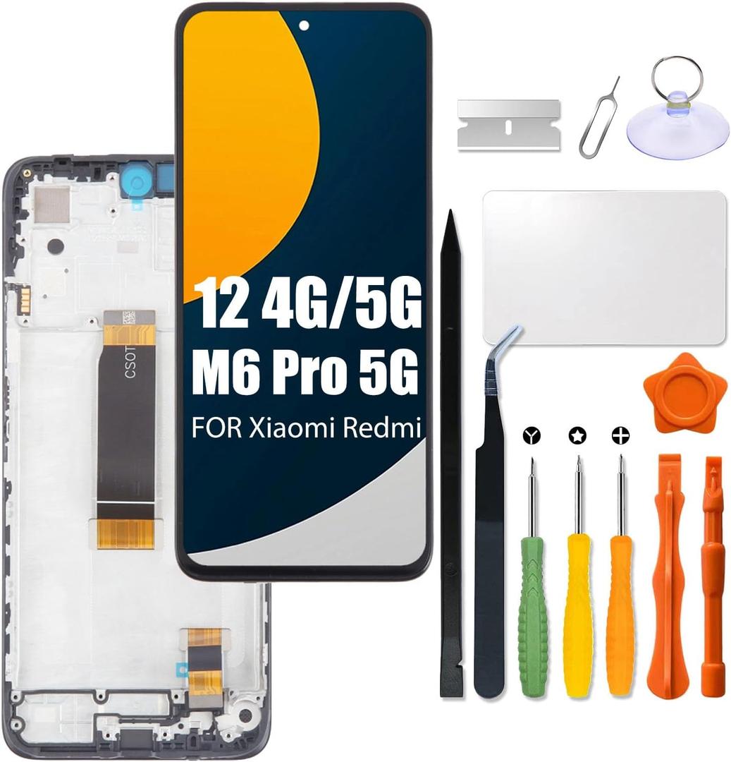 Screen for Xiaomi Redmi 12 | M6 Pro 5G LCD with Frame 23053RN02A | 23076RN4BI | 23076PC4BI Display Touch Digitizer Assembly Replacement with Repair kit