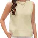 MAKABO Women's Linen Tank Tops Crew Neck Vest Top Office Work Sleeveless Blouses (Medium, Beige)