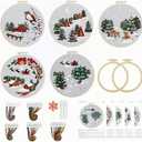 Stranthother 5 Sets Embroidery Kits for Beginners Adults,Easy Hand Embroidery Kit,Embroidery Starter Kit,Cross Stitch Needlepoint Kits Includes Hoops Thread Needles (green)