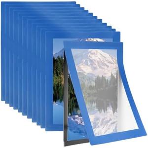 PATIKIL 4 x 6 Inch Magnetic Sign Holder, 12Pcs Self-Adhesive Magnetic Border Wall Mount PVC Picture Frames Document Holder for Wall Window Home Office Store Poster, Sky Blue
