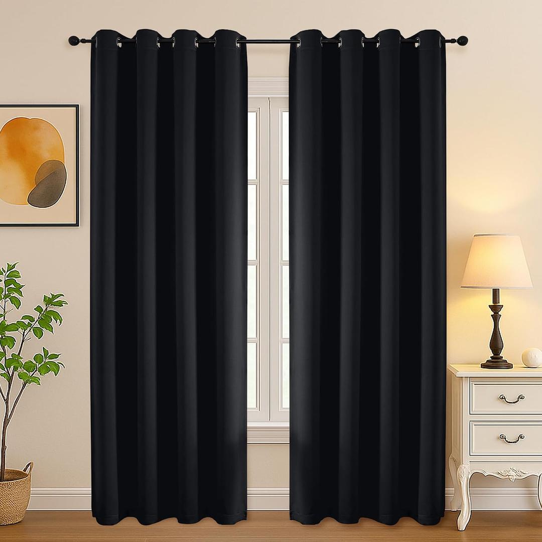 Simplebrand Halloween Black Out Curtains for Bedroom 84 Inch Long 2 Panels Set, Solid Thermal Insulated Privacy Room Darkening Window Curtains for Living Room, Soft Blackout Drapes, W50 x L84 Inch