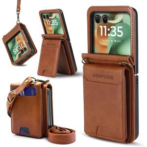 ASAPDOS for Motorola RAZR 2024/2025 PU Leather Wallet Phone Case with Card Slots (Holds 4-5 Cards), Anti-Drop Protection, Wrist & Shoulder Strap Brown