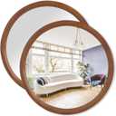 MAGFLERUM 17" Round Wood Mirror Set of 2 - Small Circle Nursery Boho Wall Mirror, Decor for Bedroom, Living Room, Hallway (Brown)