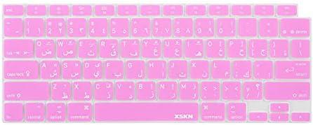 XSKN Arabic English Language Silicone Keyboard Cover Skin Compatible with 2020 New MacBook Air 13-inch with Touch ID and M1 Chip A2337 A2179 Laptop Keyboard (US Layout, Pink)