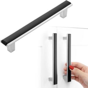 Black and Chrome Cabinet Pulls Matte Black and Polished Chrome Kitchen Cabinet Handles, 5 Pack 5 Inch, 2281 Two Tone Hardware for Cabinets Drawers Bedroom Dresser Cupboard Bathroom Vanity